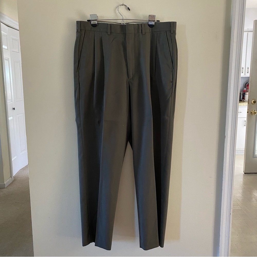 Vintage FARAH Men's Green Gray Suit Pants W36 L30 Polyester Rayon Acrylic Blend